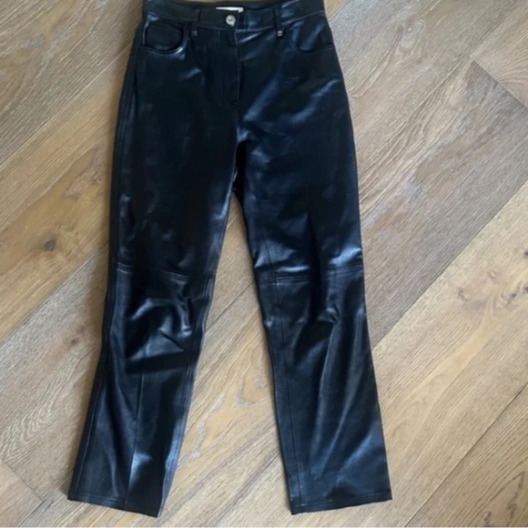 REBECCA TAYLOR 100% Real Lambskin Leather Crop Pants in Black - Picture 2 of 10